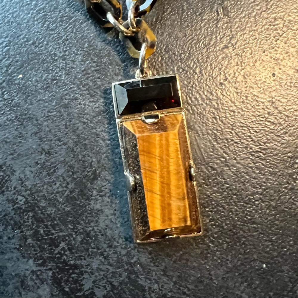 Funky Vintage Statement Pendant Necklace Gold Black Tiger Eye Retro Unisex - Picture 8 of 8